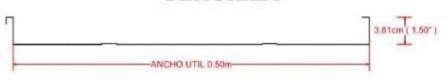 Plano técnico perfil teja standing ancho útil 0.50m altura 3.81cm